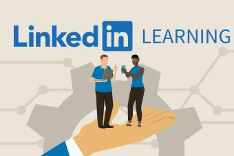 Linkedin LEarning logo with hand holding 2 people in its palm