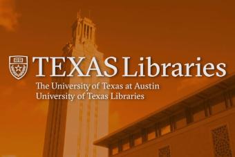 Texas Libraries text on orange with UT Tower in background
